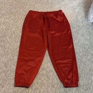 Rust Red Satin Drawstring Jogger Pants